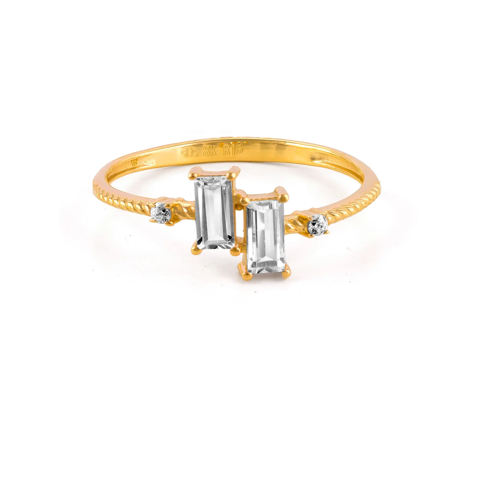 Custom gold ring with an emerald-cut stone